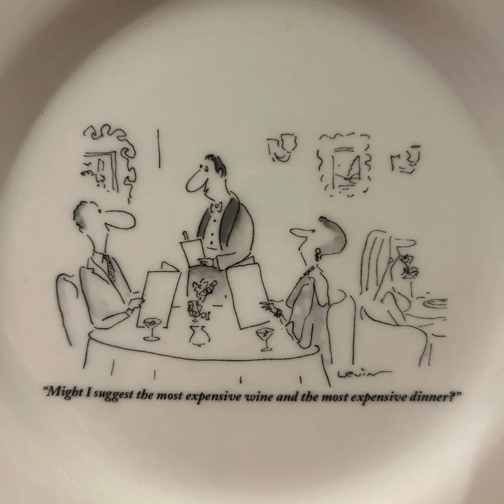 Restoration Hardware- The New Yorker Wine Cartoon Cheese Plate set of 4- 8”